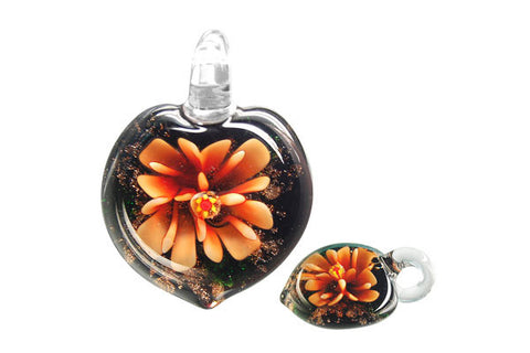 Pendant Murano Foil Glass Heart Flower (YHB03 Orange)