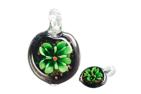 Pendant Murano Foil Glass Heart Flower (YHB04 Green)