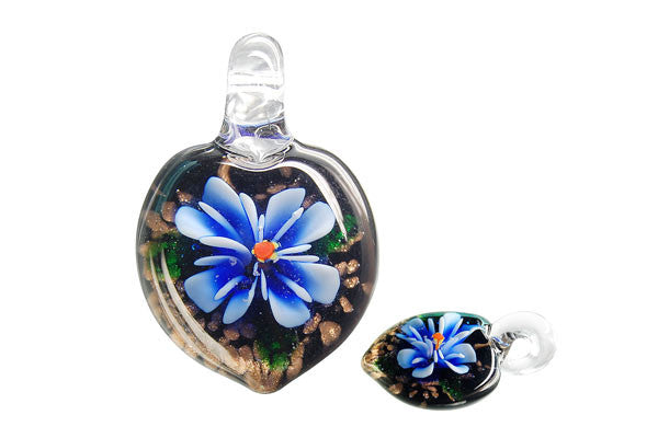 Pendant Murano Foil Glass Heart Flower (YHB05 Blue)