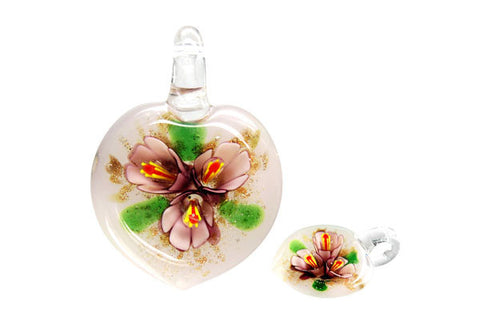 Pendant Murano Foil Glass Heart Flower (YHB12 Purple)