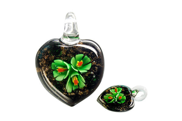 Pendant Murano Foil Glass Heart Flower (YHB14 Green)