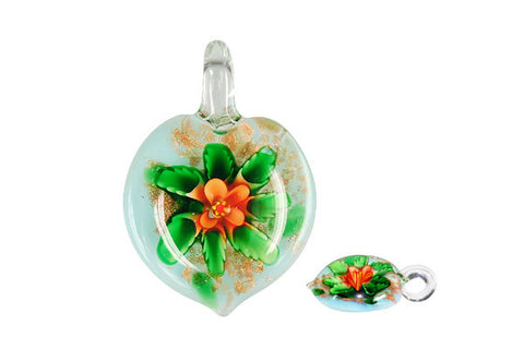 Pendant Murano Foil Glass Heart Flower (YHB22 Orange)