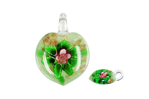 Pendant Murano Foil Glass Heart Flower (YHB23 Pink)
