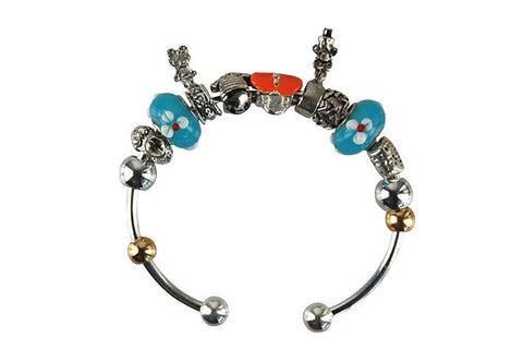 Pandora Style Bangle with Lampwork Beads, H006, Silver-Plated, 7.5"