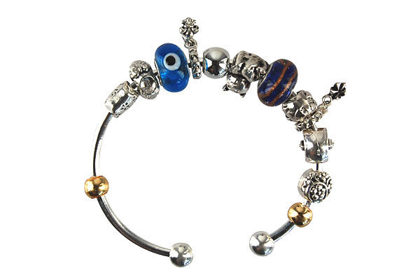 Pandora Style Bangle with Lampwork Beads, H007, Silver-Plated, 7.5"