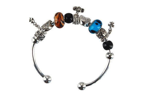 Pandora Style Bangle with Lampwork Beads, H015, Silver-Plated, 7.5"