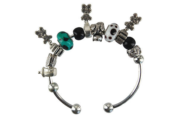 Pandora Style Bangle with Lampwork Beads, H018, Silver-Plated, 7.5"