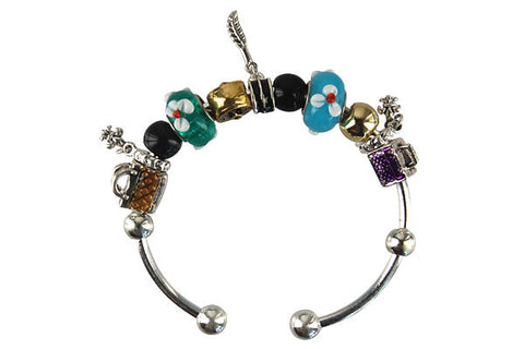 Pandora Style Bangle with Lampwork Beads, H019, Silver-Plated, 7.5"