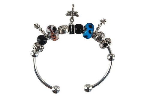 Pandora Style Bangle with Lampwork Beads, H020, Silver-Plated, 7.5"