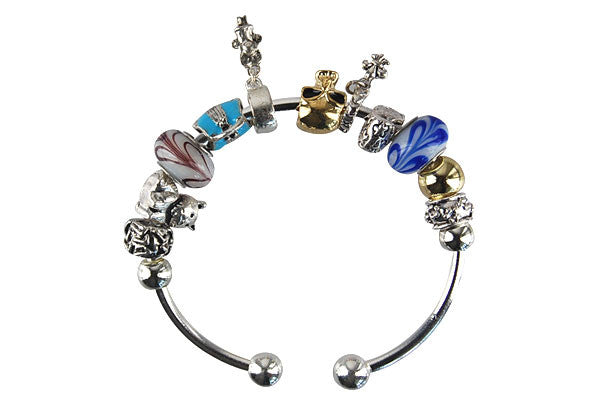 Pandora Style Bangle with Lampwork Beads, H025, Silver-Plated, 7.5"