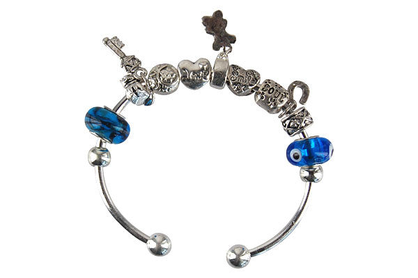 Pandora Style Bangle with Lampwork Beads, H031, Silver-Plated, 7.5"