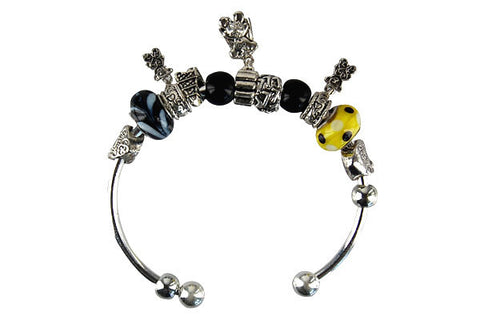 Pandora Style Bangle with Lampwork Beads, H035, Silver-Plated, 7.5"