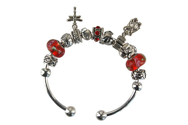 Pandora Style Bangle with Lampwork Beads, H037, Silver-Plated, 7.5"
