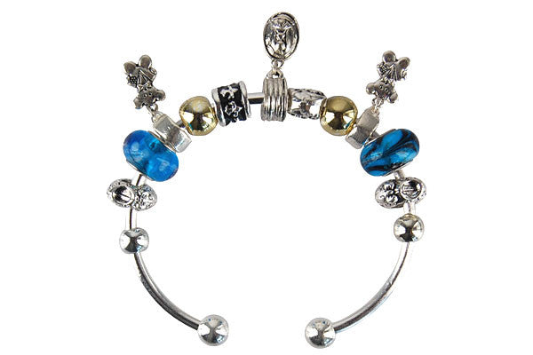 Pandora Style Bangle with Lampwork Beads, H050, Silver-Plated, 7.5"