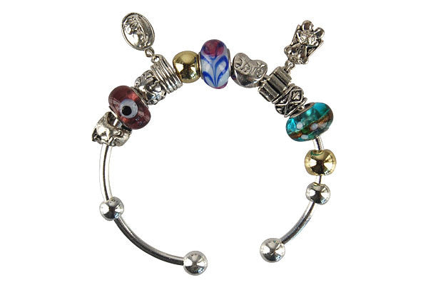 Pandora Style Bangle with Lampwork Beads, H060, Silver-Plated, 7.5"