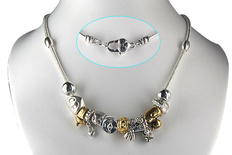Pandora Style Necklace w/ Metal Beads, "Baby Love",16"