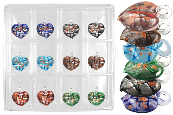 Pendant Murano Foil Glass Value Pack (Heart Style B X)