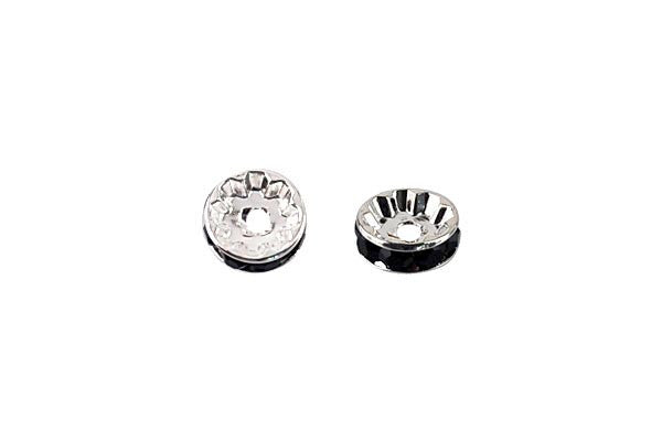 Silver-Plated Rondelle w/Crystal Rhinestones, Black, 4x10mm