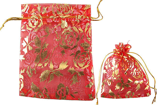 Organza Gift Pouch, Rose, Red, 50x70mm