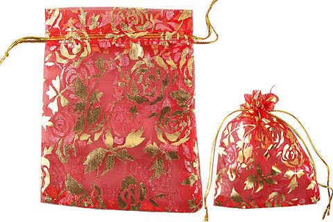 Organza Gift Pouch, Rose, Red, 70x90mm