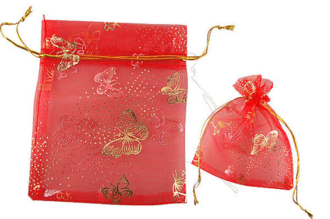 Organza Gift Pouch, Butterfly, Red, 50x70mm
