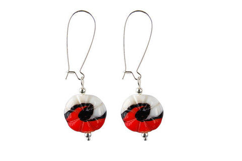 Murano Foil Glass Button with Earrings (AB01 Red with White)