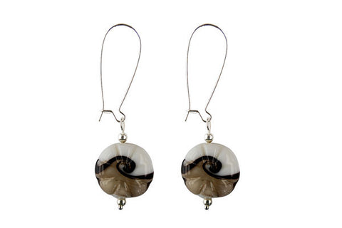 Murano Foil Glass Button with Earrings (AB02 Dark Grey with White)