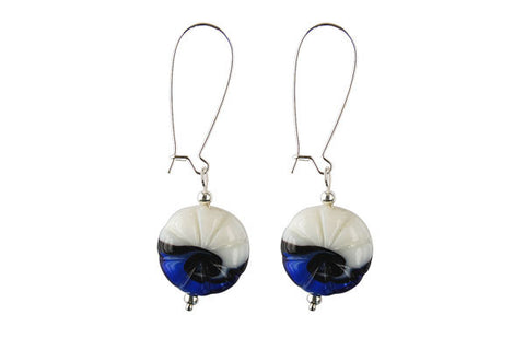 Murano Foil Glass Button with Earrings (AB03 Blue with White)