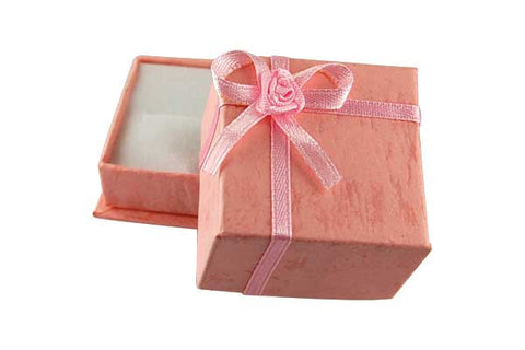 Paper Ring Box, Square with Bowtie, Pink, 40x40mm
