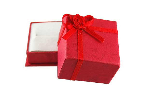 Paper Ring Box, Square with Bowtie, Red, 40x40mm