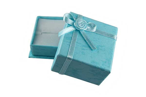 Paper Ring Box, Square with Bowtie, Sky Blue, 40x40mm
