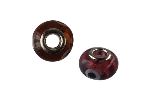 Lampwork Rondelle with Silver-Plated Core (Red w/Black & White Dots), 10x15mm