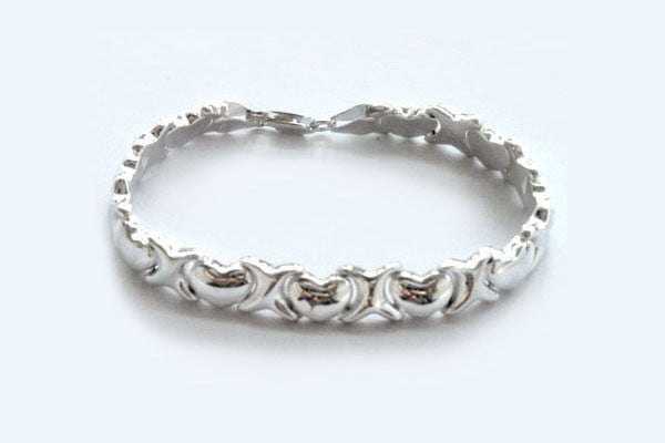 Sterling Silver Hearts & Kisses Bracelet, 7"