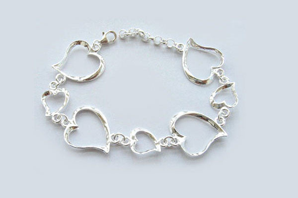 Sterling Silver Hearts Bracelet, 7"