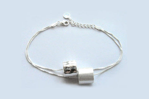 Sterling Silver Two-Tone Cylinders Bracelet, 8"