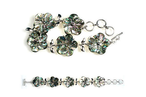 Sterling Silver Abalone Flower Bracelet, 9"