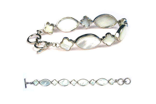 Sterling Silver White Mother of Pearl Bracelet, 8"