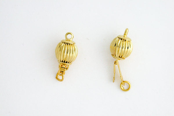 Gold-Plated Corrugated Bead Clasp, 8.0x15.0mm