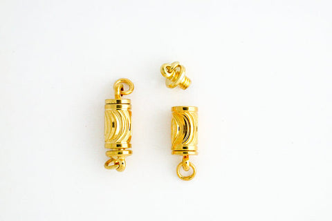 Gold-Plated Carved Tube Clasp, 5.0x15.0mm
