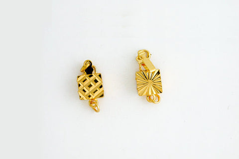 Gold-Plated Carved Square Clasp (two sides), 7.0x12.0mm