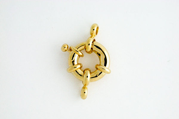 Gold-Plated Spring Ring Clasp w/Closed Loop, 15.0mm