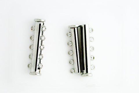 Silver-Plated 5-Strand Tube Clasp, 10.0x30.0mm