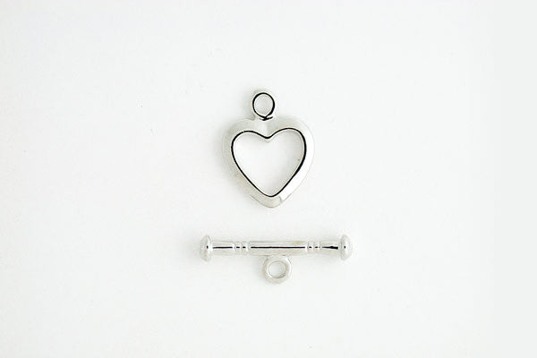 Silver-Plated Heart Toggle Clasp, 2.0x12.0mm