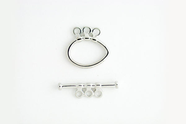 Silver-Plated 3-Strand Oval Toggle Clasp, 2.0x17.0mm