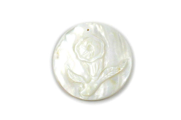 Pendant Shell (White MOP) Carved Trumpet Flower (round)