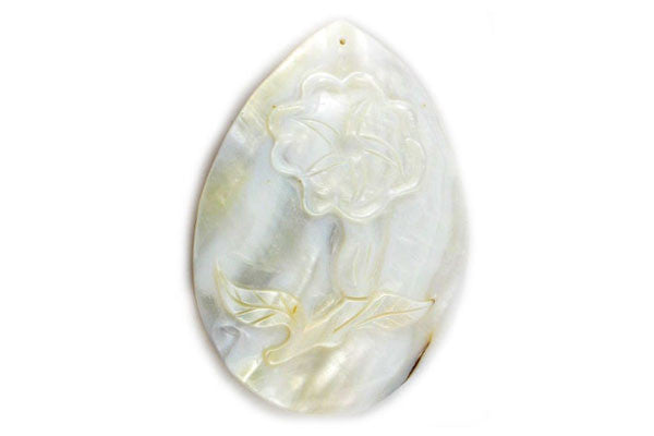 Pendant Shell (White MOP) Carved Trumpet Flower (Flat Briolette)