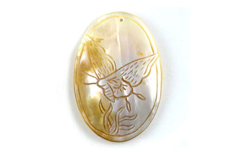 Pendant Shell (White MOP) Assorted Carved Butterfly & Eagle (Flat Oval)