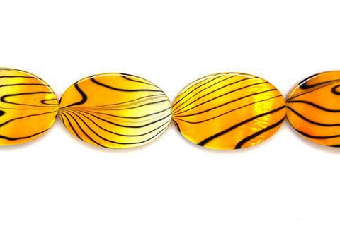 Shell (Spray-Paint MOP) Flat Oval (Yellow and white) Beads