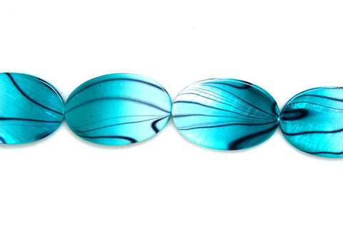 Shell (Spray-Paint MOP) Flat Oval (Aqua and White) Beads