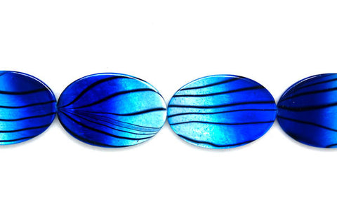 Shell (Spray-Paint MOP) Flat Oval (Blue and White) Beads